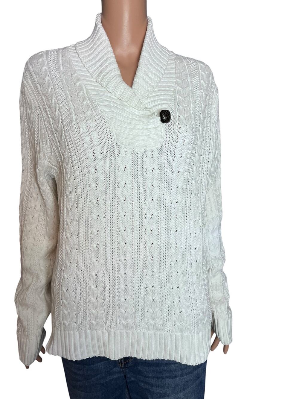VTG Jeanne Pierre Women’s Fisherman Style Sweater XL Chunky Shawl Collar Cozy
